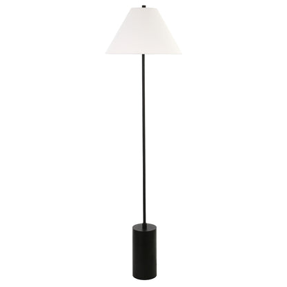 Lampadaire noir de forme traditionnelle de 64 po avec abat-jour empire en verre dépoli blanc