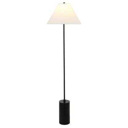 Lampadaire noir de forme traditionnelle de 64 po avec abat-jour empire en verre dépoli blanc