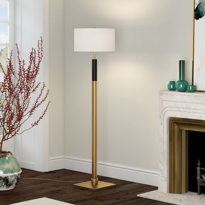 62" Black Traditional Shaped Floor Lamp With White Frosted Glass Drum Shade