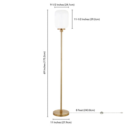 Lampadaire fantaisie en laiton de 69 po avec abat-jour en verre givré blanc