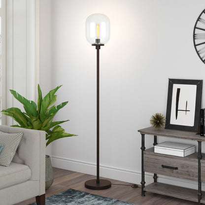 69" Black Novelty Floor Lamp With Clear Seeded Glass Globe Shade