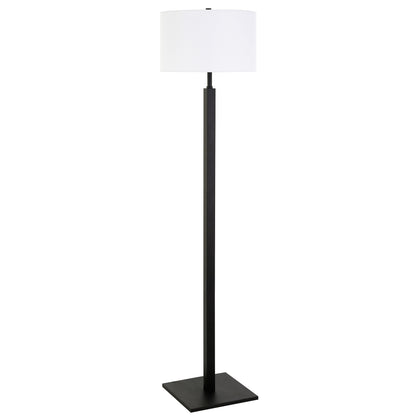 Lampadaire noir de forme traditionnelle de 62 po avec abat-jour tambour en verre dépoli blanc