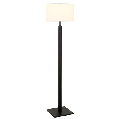 Lampadaire noir de forme traditionnelle de 62 po avec abat-jour tambour en verre dépoli blanc