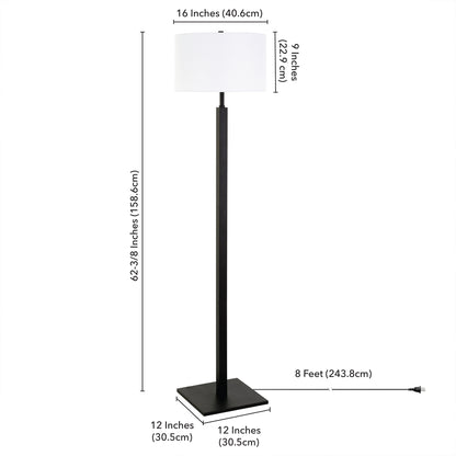 Lampadaire noir de forme traditionnelle de 62 po avec abat-jour tambour en verre dépoli blanc