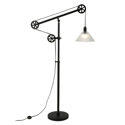 70" Black Reading Floor Lamp With Clear Transparent Glass Cone Shade