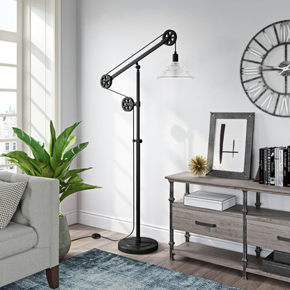 70" Black Reading Floor Lamp With Clear Transparent Glass Cone Shade