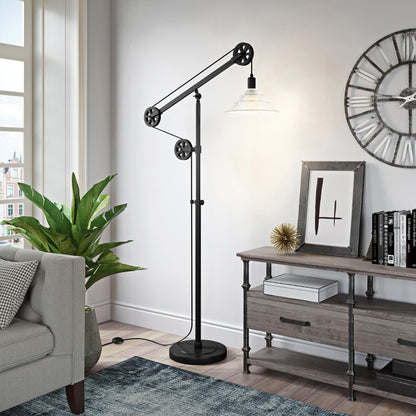 70" Black Reading Floor Lamp With Clear Transparent Glass Cone Shade