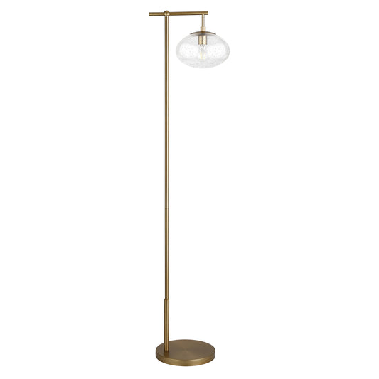 68" Brass Reading Floor Lamp With Clear Seeded Glass Globe Shade