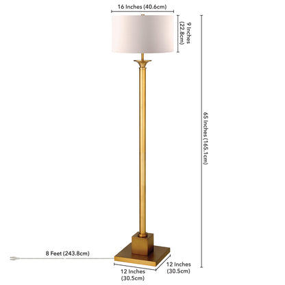 Lampadaire de forme traditionnelle en laiton de 65 po avec abat-jour tambour en verre dépoli blanc