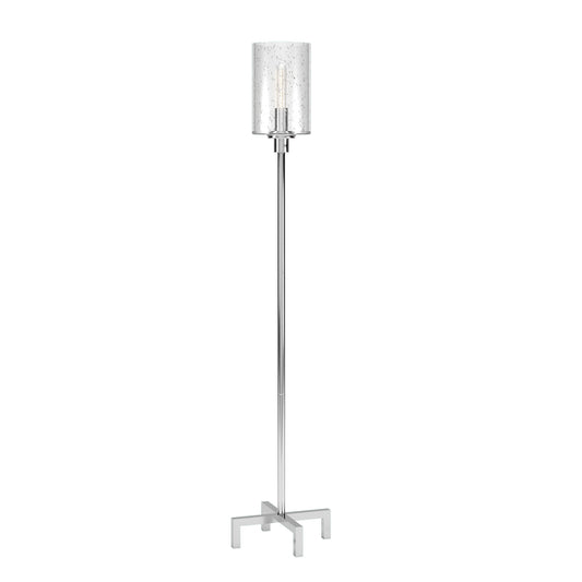 66" Nickel Torchiere Floor Lamp With Clear Transparent Glass Drum Shade