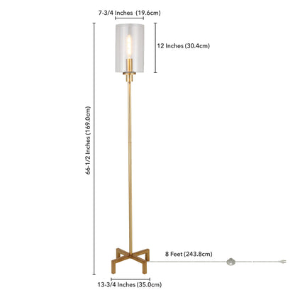 66" Brass Torchiere Floor Lamp With Clear Transparent Glass Drum Shade