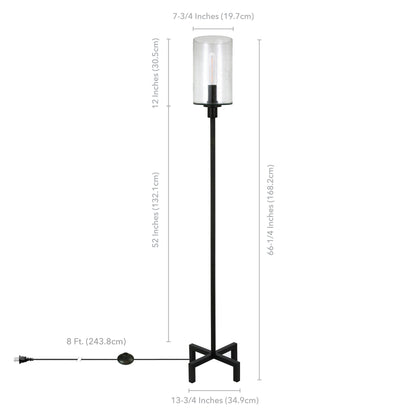 66" Black Torchiere Floor Lamp With Clear Seeded Glass Drum Shade