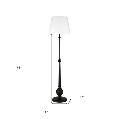 Lampadaire noir de forme traditionnelle de 68 po avec abat-jour tambour en verre dépoli blanc