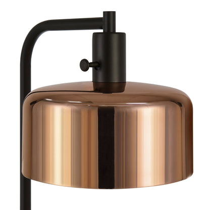 57" Black Arched Floor Lamp With Copper Metal Bell Shade