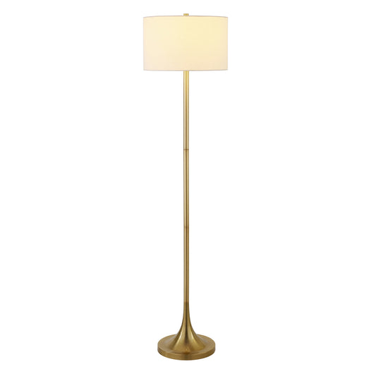 62" Brass Floor Lamp With White Fabric Drum Shade