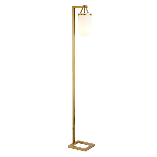 68" Brass Arched Floor Lamp With White No Pattern Frosted Glass Dome Shade