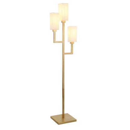 69" Brass Three Light Torchiere Floor Lamp With White Frosted Glass Rectangular Shade