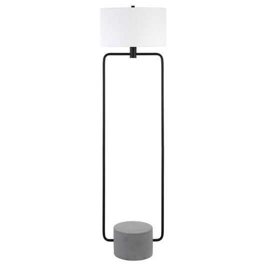 63" Black Column Floor Lamp With White Frosted Glass Drum Shade