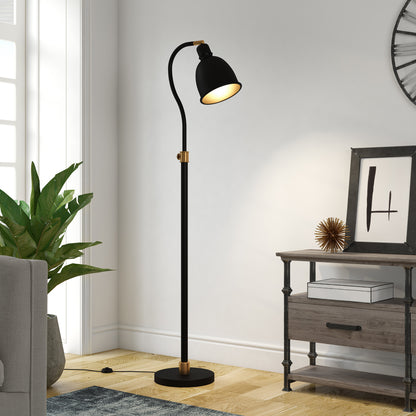 68" Black Adjustable Reading Floor Lamp With Black Dome Shade