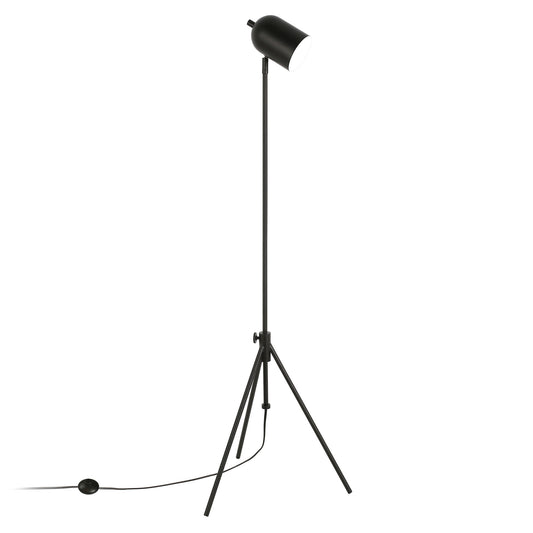 56" Black Adjustable Tripod Floor Lamp With Black Metal Cylinder Shade