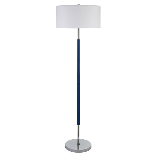 61" Blue Two Light Floor Lamp With White Frosted Glass Drum Shade