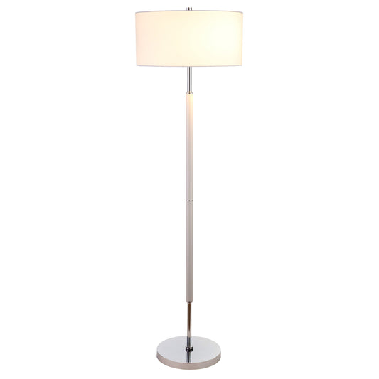 61" Nickel Two Light Floor Lamp With White Frosted Glass Drum Shade