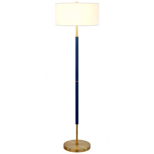 61" Brass Two Light Floor Lamp With White Frosted Glass Drum Shade