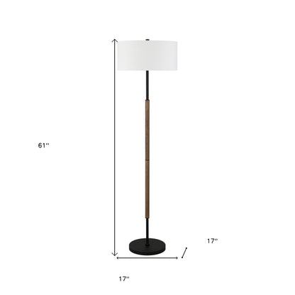 61" Black Two Light Floor Lamp With White Frosted Glass Drum Shade