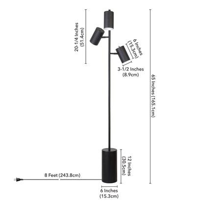 Lampadaire noir à trois lumières de 65 po avec abat-jour tambour noir