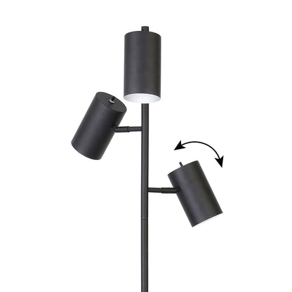 Lampadaire noir à trois lumières de 65 po avec abat-jour tambour noir