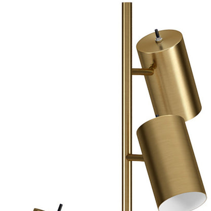 65" Brass Three Light Tree Floor Lamp With Brass Metal Cylinder Shade