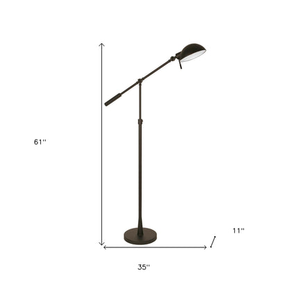 61" Black Adjustable Swing Arm Floor Lamp With Black Cone Shade