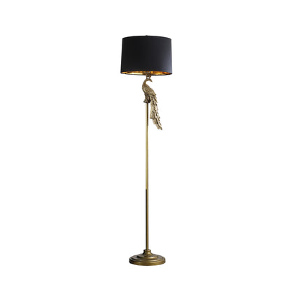 Lampadaire en or bruni de 65 po avec abat-jour tambour noir