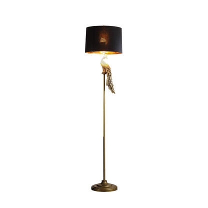 Lampadaire en or bruni de 65 po avec abat-jour tambour noir