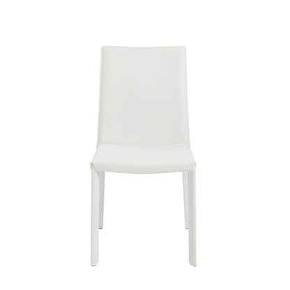 Set of Two White Upholstered Leather Dining Side Chairs