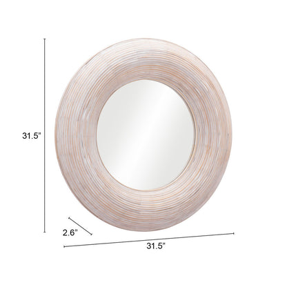 Miroir d'appoint rond encadré beige de 32 po