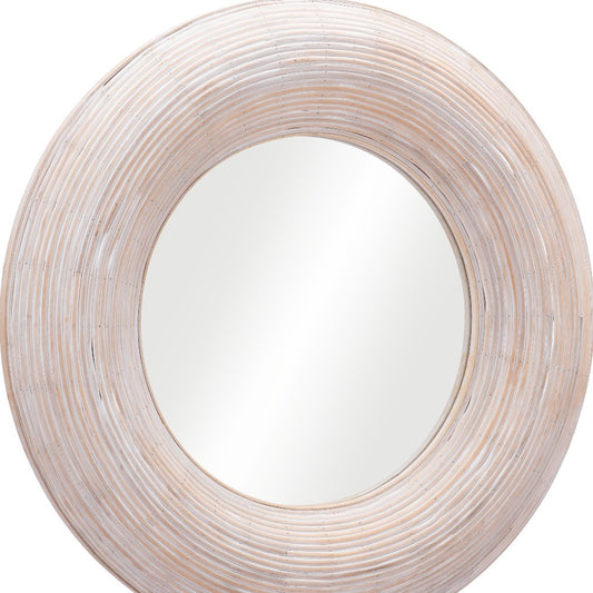 Miroir d'appoint rond encadré beige de 32 po