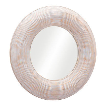 Miroir d'appoint rond encadré beige de 32 po