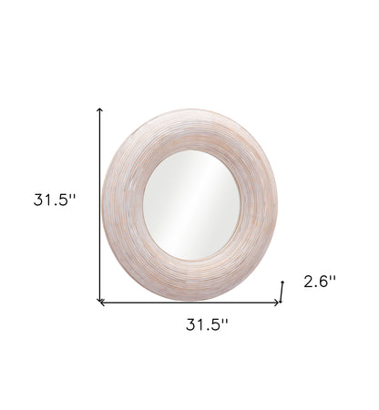 Miroir d'appoint rond encadré beige de 32 po