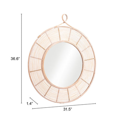 Miroir d'appoint encadré rond naturel de 37 po