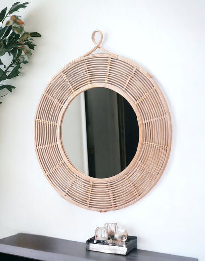 Miroir d'appoint encadré rond naturel de 37 po