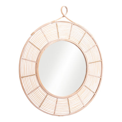 Miroir d'appoint encadré rond naturel de 37 po