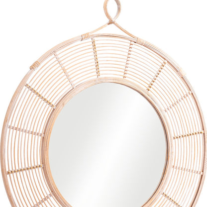 Miroir d'appoint encadré rond naturel de 37 po