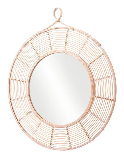 Miroir d'appoint encadré rond naturel de 37 po