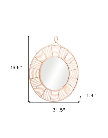 Miroir d'appoint encadré rond naturel de 37 po