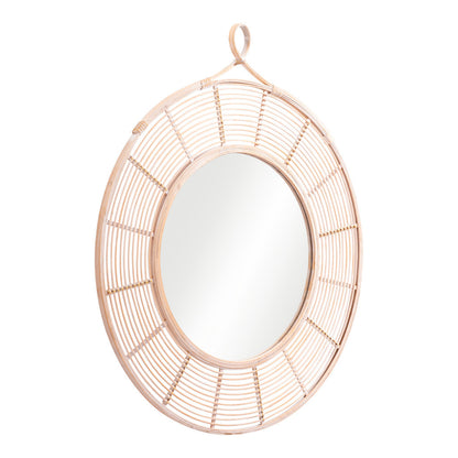 Miroir d'appoint encadré rond naturel de 37 po