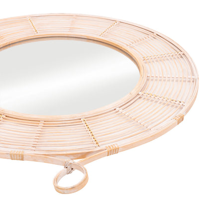 Miroir d'appoint encadré rond naturel de 37 po