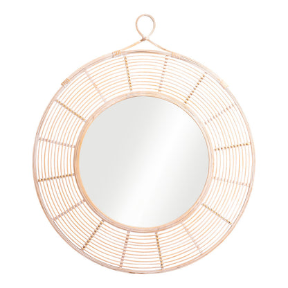 Miroir d'appoint encadré rond naturel de 37 po