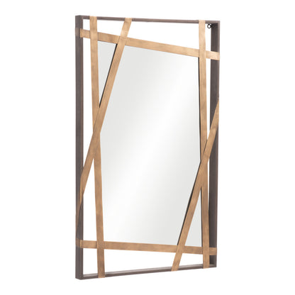 Miroir en acier avec accents dorés et noirs de 32 po