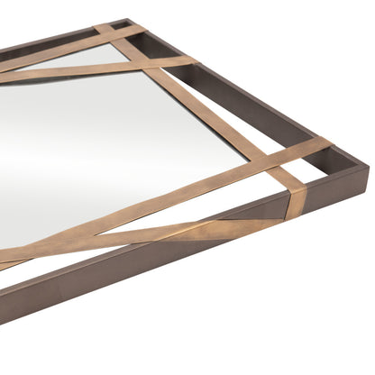 Miroir en acier avec accents dorés et noirs de 32 po